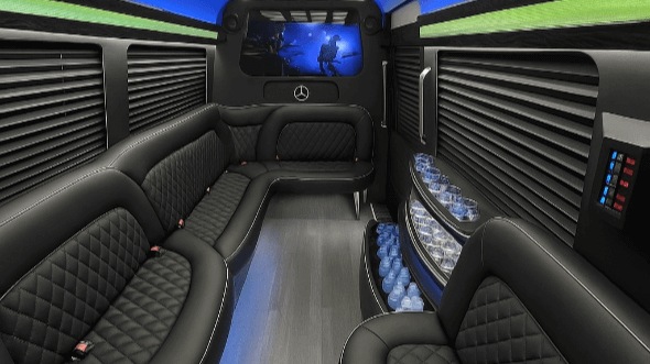 Interior of Charter Bus Company Pompano Beach's 14 Passenger Sprinter Limousine in Pompano Beach